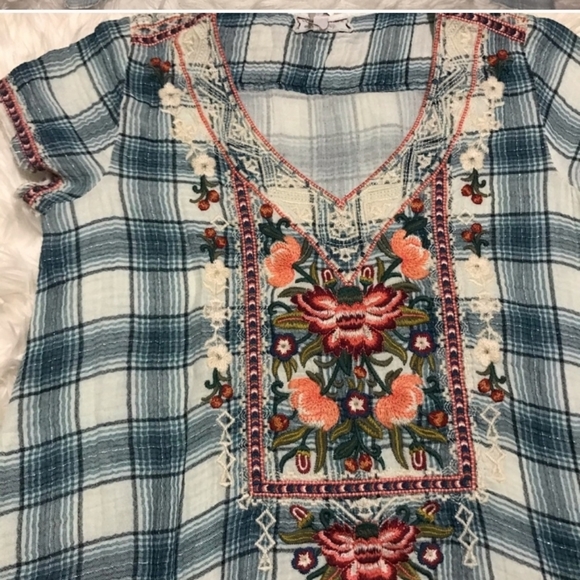 Plaid embroidered julienne drape top by Johnny Was - Picture 5 of 7